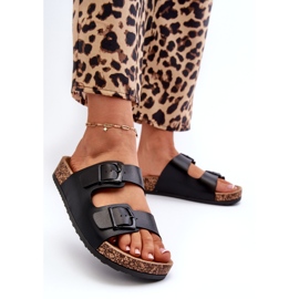 Evento Women's Flip-Flops on a Cork Platform with Buckles, Black Klinesta 1