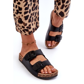 Evento Women's Flip-Flops on a Cork Platform with Buckles, Black Klinesta 2