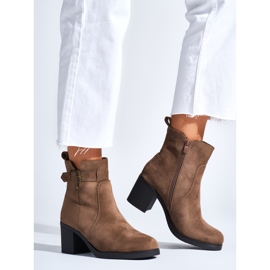 Suede dark beige ankle boots with a block heel 1