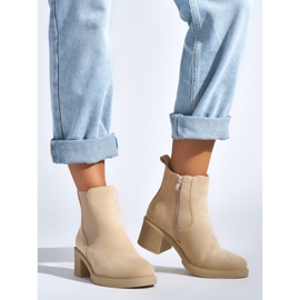 Beige suede ankle boots with a block heel 1