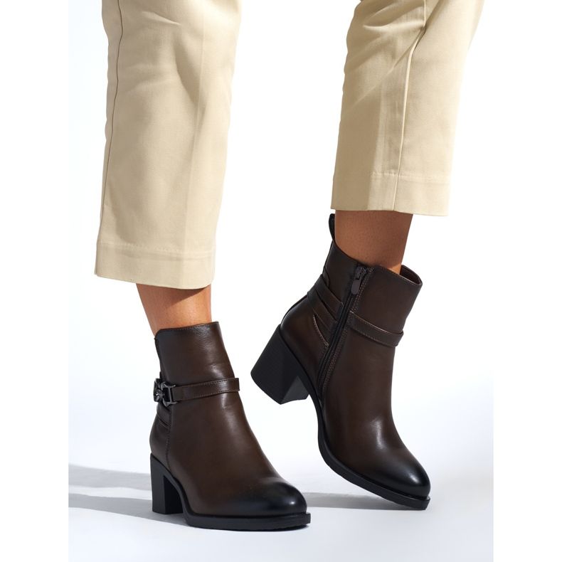 Brown women's ankle boots with a block heel 1