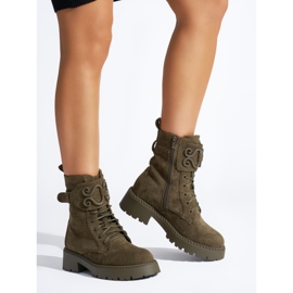 Dark green lace-up suede workers 1