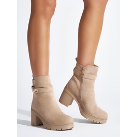Beige women's ankle boots with a heel 1