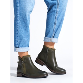 Green women's ankle boots with low heels 1