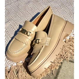 PH2 Eco Leather Women's Moccasins With Gold Decoration Beige Zanita 1