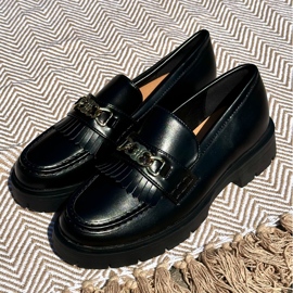 PH2 Eco Leather Women's Moccasins With Gold Decoration Black Zanita 2