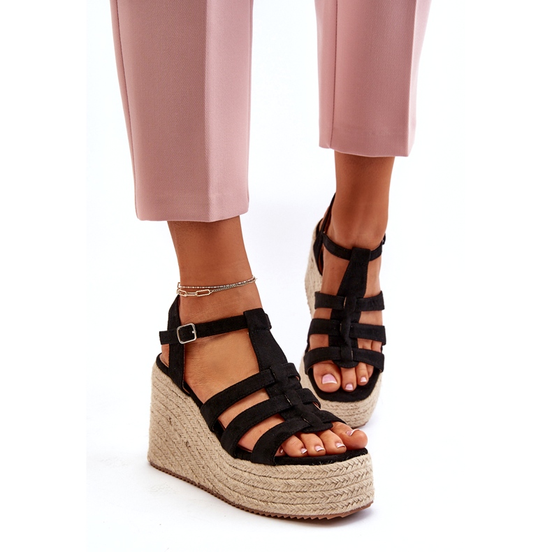 Women's sandals espadrilles for wedge with black braid 1 Women's sandals espadrilles for wedge with black braid 1