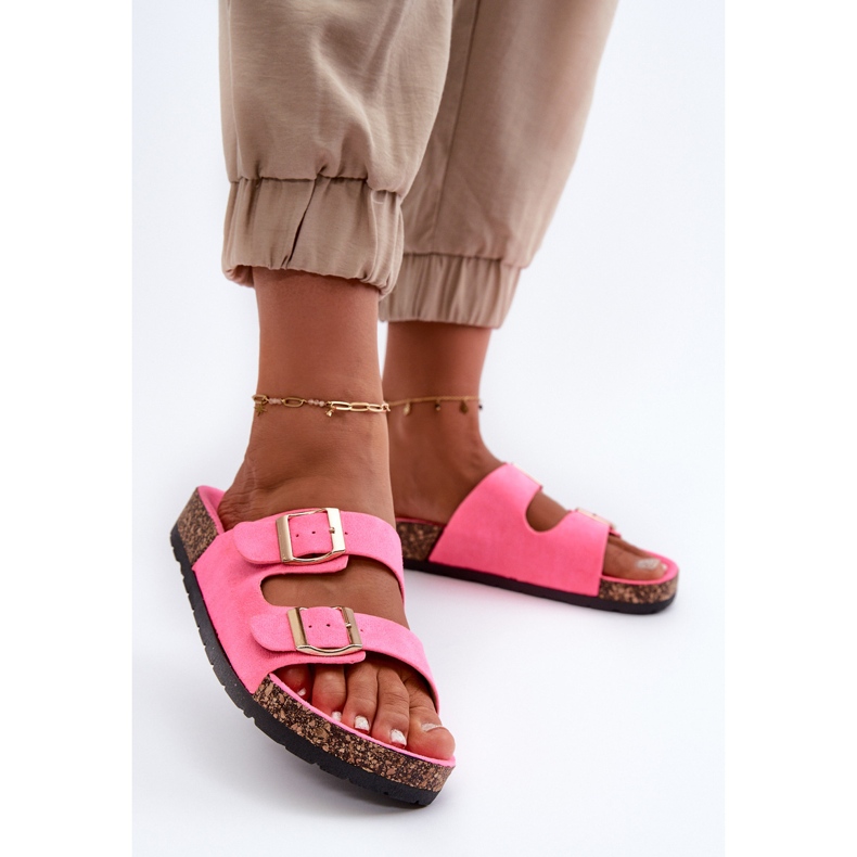 Women's Slip-On Flip-Flops With Cork Sole Neon Pink Cortina 2
