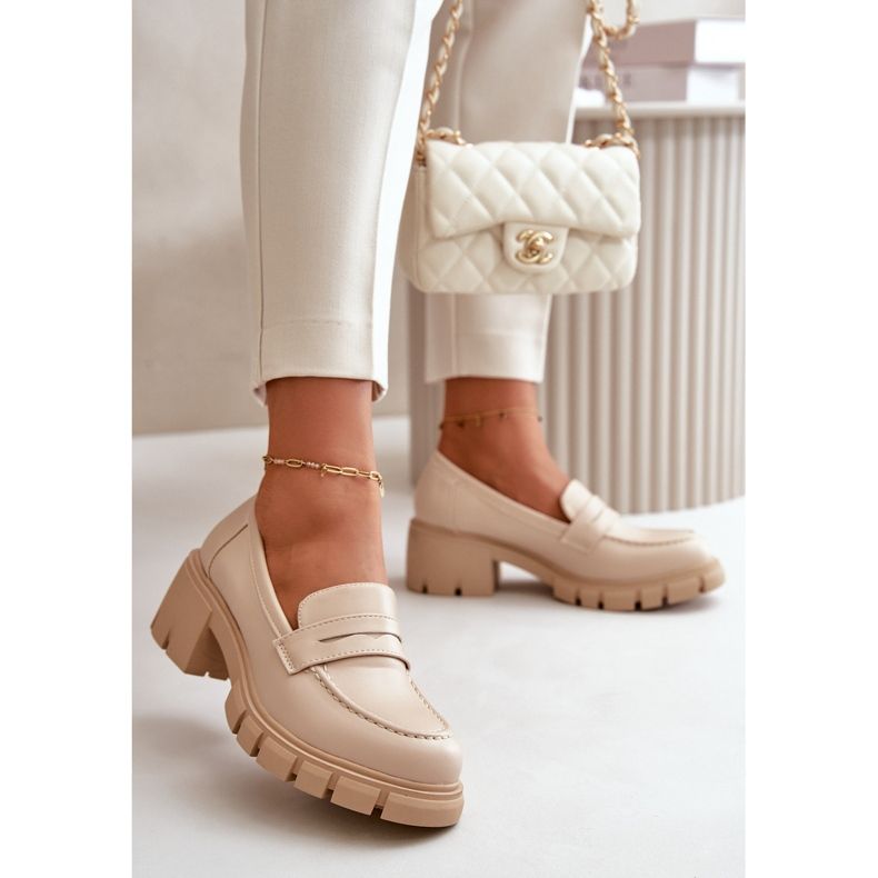 Women's Low Heeled Eco Leather Shoes Beige Menloa 2