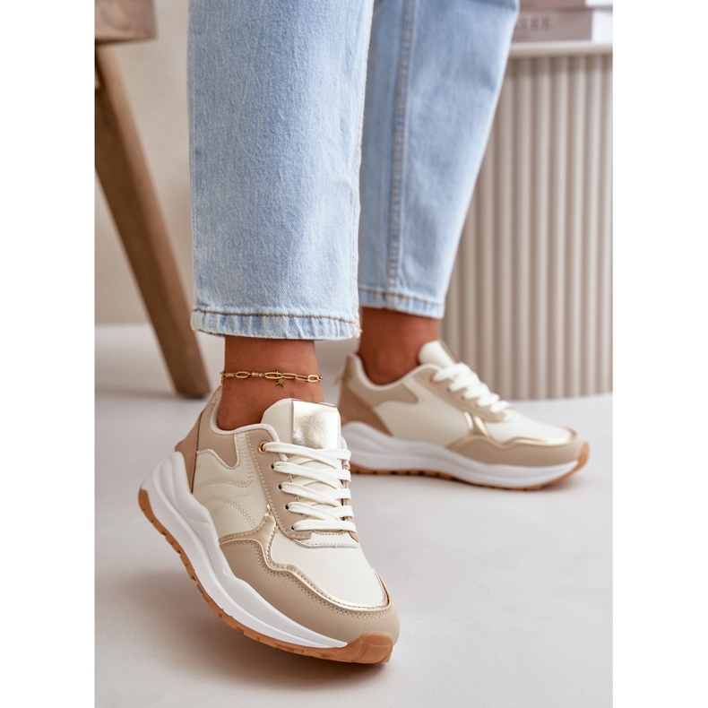 Women's Sneakers On The Platform Made Of Eco Leather Beige Issatta 2