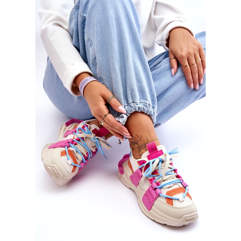 Seastar Women's Fashionable Lace-Up Sports Shoes, Beige and Pink 3