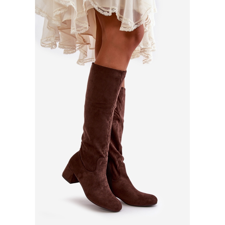 Eco Suede Women's Boots Above The Knee With Zipper Brown Elitara 1