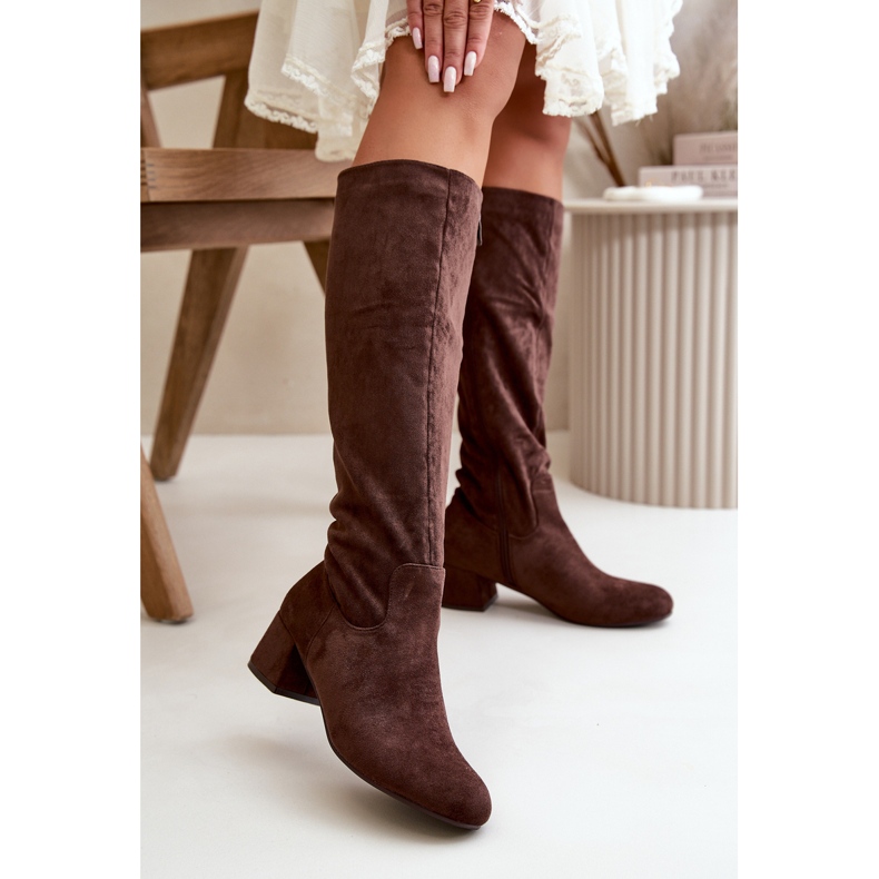 Eco Suede Women's Boots Above The Knee With Zipper Brown Elitara 2