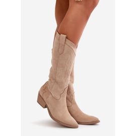 Women's Low Heel Cowboy Boots Made of Eco Suede Beige Ligelia 1