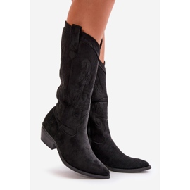 Women's Low Heel Cowboy Boots Made of Eco Suede Black Ligelia 1