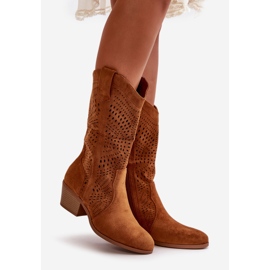 Openwork Women's Cowboy Boots Heels Camel Iceda brown 1