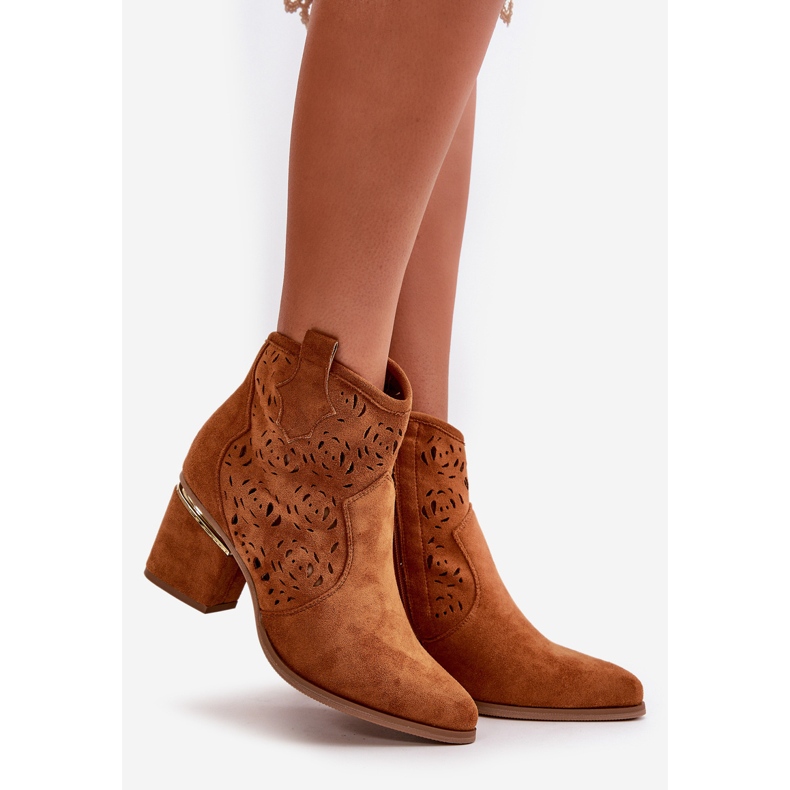 Openwork Cowboy Boots With Zipper Camel Vosilara brown 1