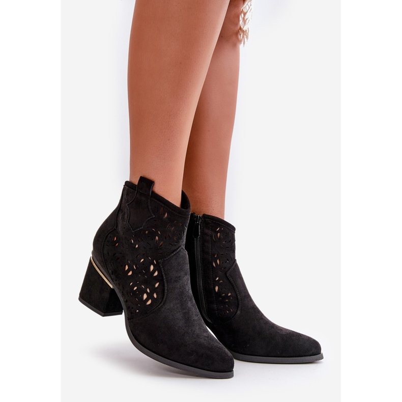 Openwork Cowboy Boots With Zipper Black Vosilara 1