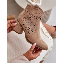 Openwork Ankle Boots Cowboy Boots With Zipper Beige Vosilara 2