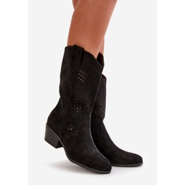 Openwork Women's Cowboy Boots High Heels Black Iceda 1