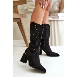 Openwork Women's Ankle Boots With Pointed Toes Eco Suede Black Nevithra 2