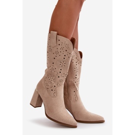 Openwork Women's Ankle Boots With Pointed Toes Eco Suede Beige Nevithra 1