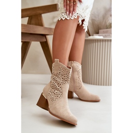 Openwork Ankle Boots With Ankle Strap Made Of Eco Suede With Zipper Beige Sevana 2