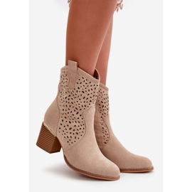 Openwork Ankle Boots With Ankle Strap Made Of Eco Suede With Zipper Beige Sevana 1