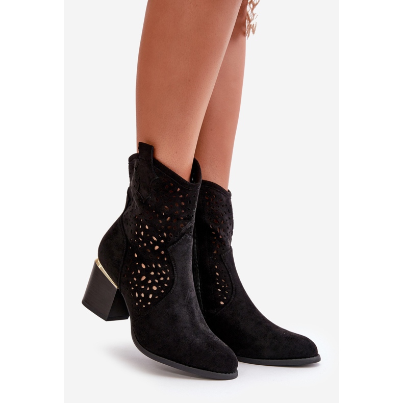 Openwork Ankle Boots With Ankle Strap Made Of Eco Suede With Zipper Black Sevana 1