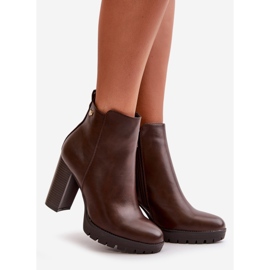 Women's Insulated Ankle Boots With High Heel Fastened With A Zipper Dark Brown Bioria 1