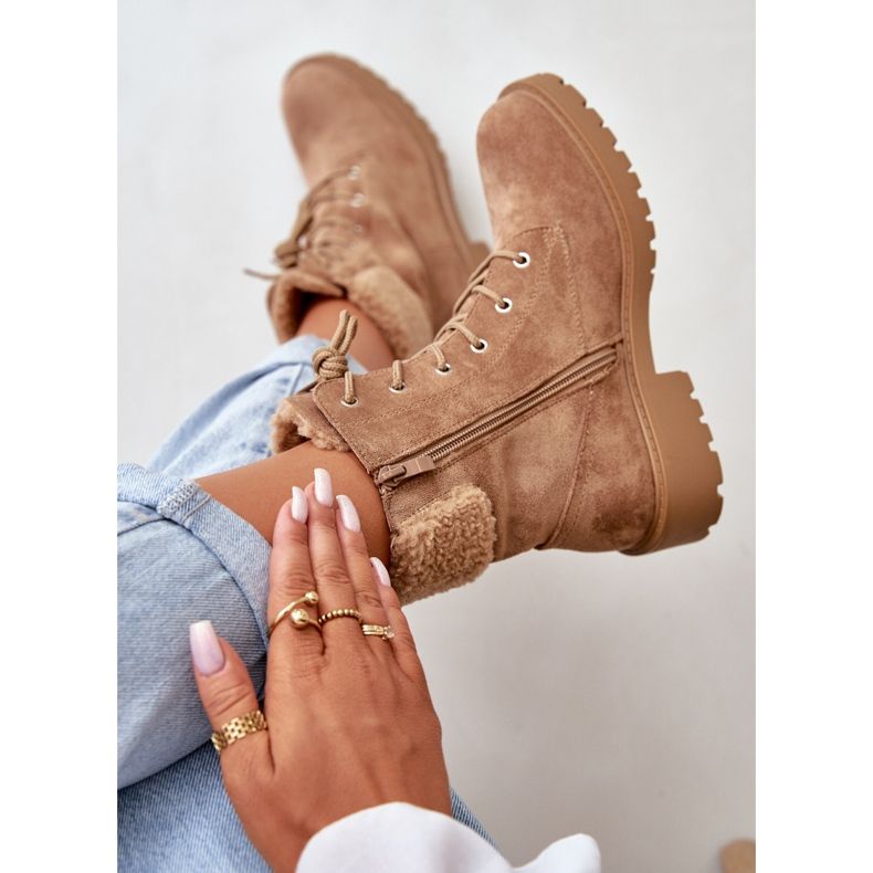 Women's Insulated Worker Boots With Zipper Brown Mivael beige 2