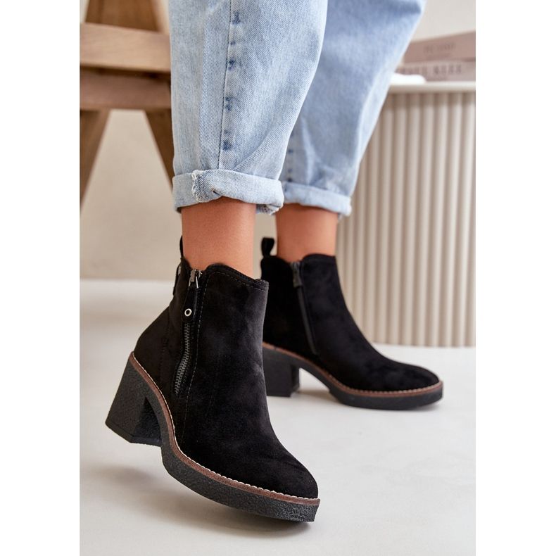 Insulated Women's Ankle Boots on a Heel Made of Eco Suede Black Velarilla 2