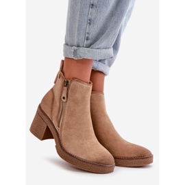 Insulated Women's Ankle Boots on a Heel Made of Eco Suede Beige Velarilla 1