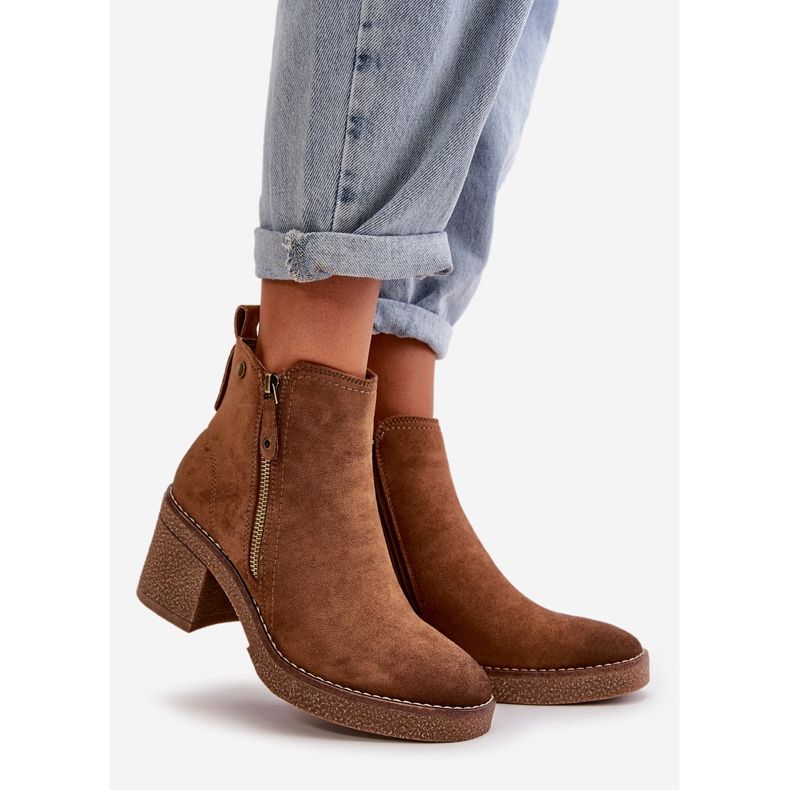 Insulated Women's Ankle Boots on a Heel Made of Eco Suede Brown Velarilla 1 Insulated Women's Ankle Boots on a Heel Made of Eco Suede Brown Velarilla 1