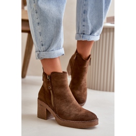 Insulated Women's Ankle Boots on a Heel Made of Eco Suede Dark Brown Velarilla 2