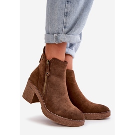 Insulated Women's Ankle Boots on a Heel Made of Eco Suede Dark Brown Velarilla 1 Insulated Women's Ankle Boots on a Heel Made of Eco Suede Dark Brown Velarilla 1