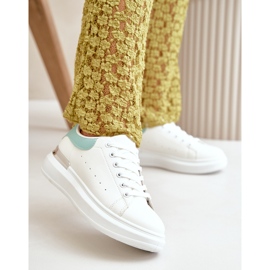Low Women's Sneakers On The Platform Made Of Eco Leather White And Green Nevelena 2