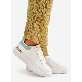 Low Women's Sneakers On The Platform Made Of Eco Leather White And Green Nevelena 1