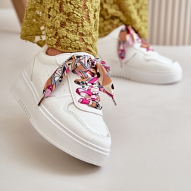 Women's Sneakers On The Platform With Decorative Lacing White Mistra 2