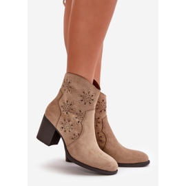 Jezzi Ankle boots with openwork upper on a block heel Eco Suede Beige Nevishiia 1