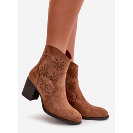 Jezzi Ankle boots with openwork upper on a block heel Eco Suede Brown Nevishiia 1 Jezzi Ankle boots with openwork upper on a block heel Eco Suede Brown Nevishiia 1