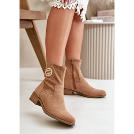 Jezzi Women's Ankle Boots Fastened With A Zipper With A Decorative Detail Eco Suede Beige Lerioria 2