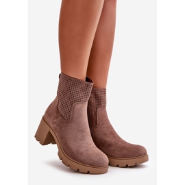 Jezzi Women's Ankle Boots With Zipper Eco Suede Brown Rashmi 1