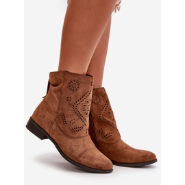 Jezzi Openwork Women's Low Ankle Boots With Zip Fastening Brown Irinette 1