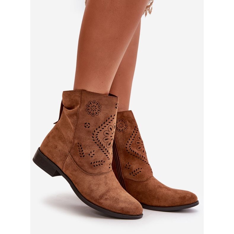 Jezzi Openwork Women's Low Ankle Boots With Zip Fastening Brown Irinette 1