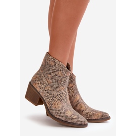 Jezzi Women's Cowboy Boots With Zipper Animal Pattern Gold Merisine golden 1