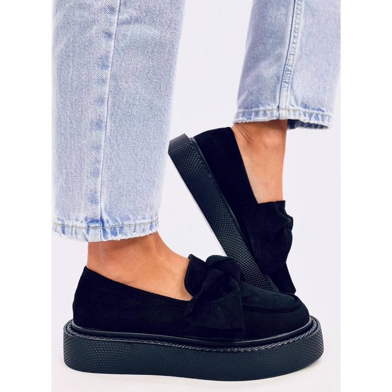 Suede Bow Moccasins Tempelton Black 2