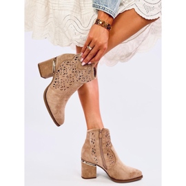 Donovan Khaki Openwork Heeled Ankle Boots beige 2