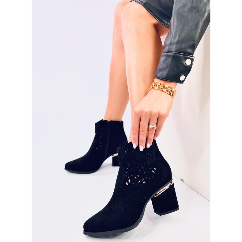 Donovan Black Openwork Heeled Ankle Boots 2