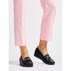 Black women's wedge loafers with gold embellishment 1 Black women's wedge loafers with gold embellishment 1